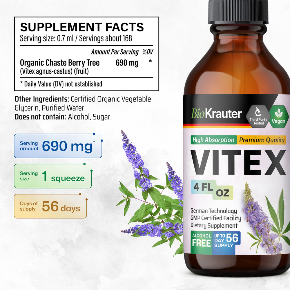 BIO KRAUTER Vitex bottle with dropper ready for daily use.