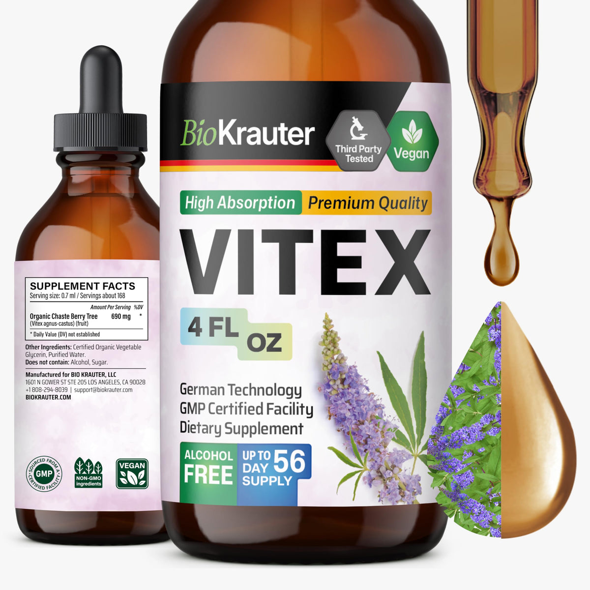 BIO KRAUTER Vitex bottle front with label signaling natural menopause support.