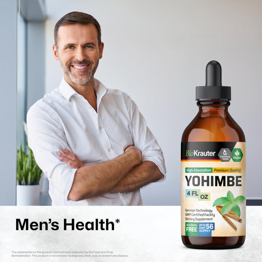 BIO KRAUTER Yohimbe Tincture dropper close-up highlights glycerin base for a smoother taste.