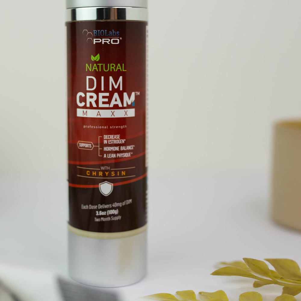 BIOLABS PRO chrysin and DIM ingredients highlight balanced skin nourishing blend.