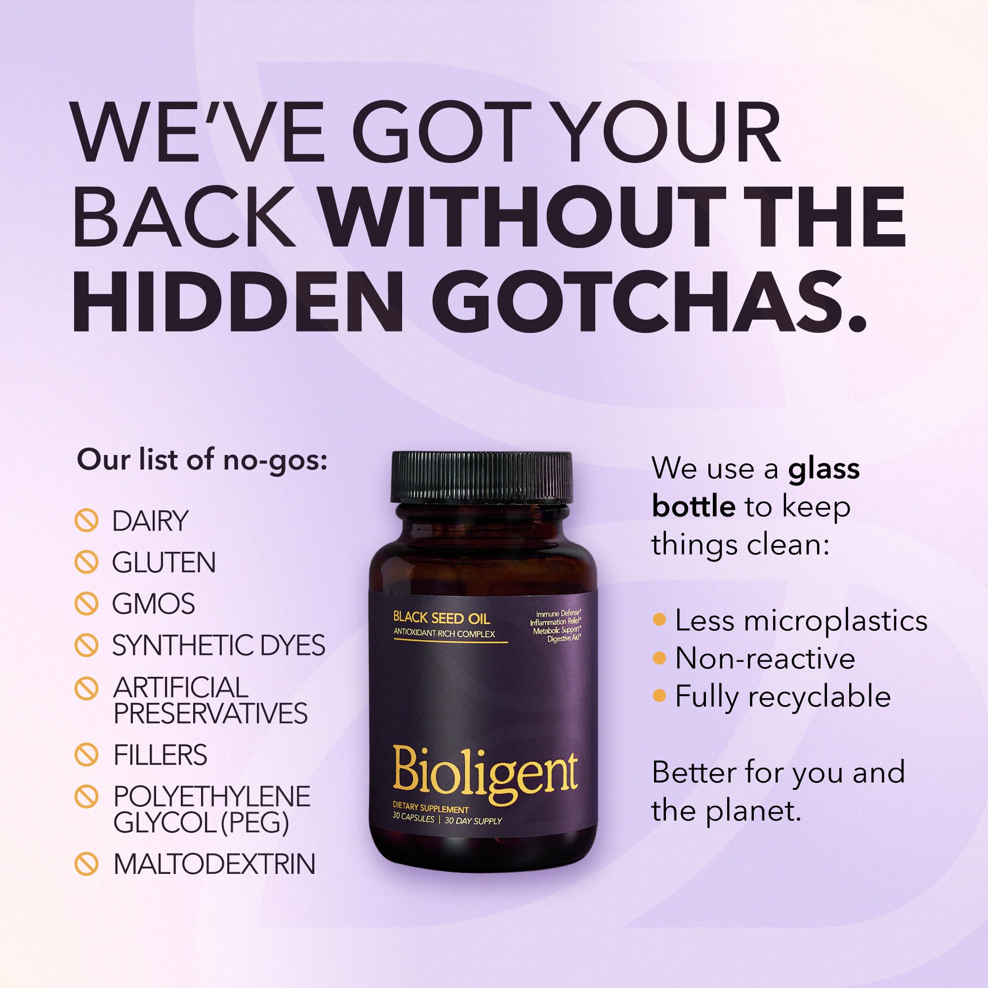 BIOLIGENT capsules on table with glass for daily routine