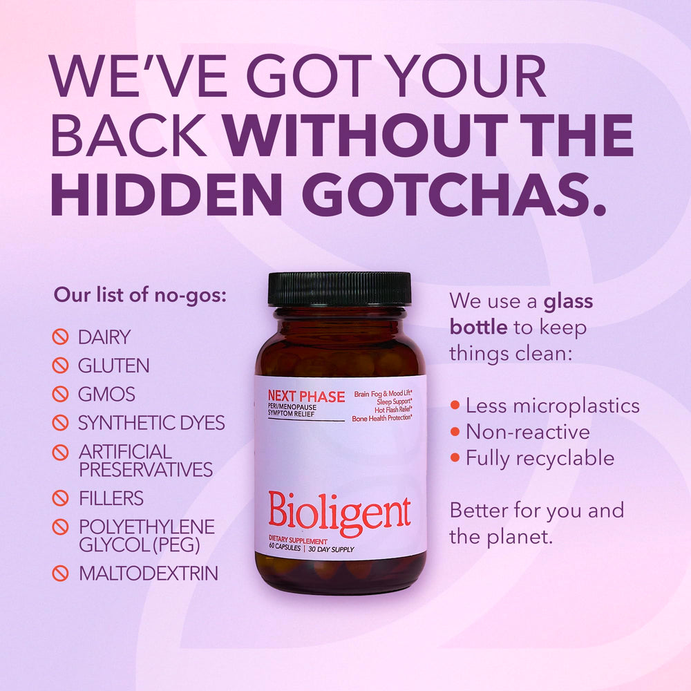 Bioligent daily dosage scene with two capsules and water.