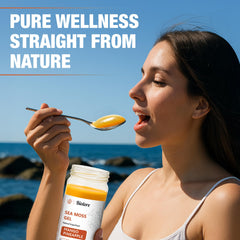 Pour Biolore sea moss gel into a glass for a quick boost.