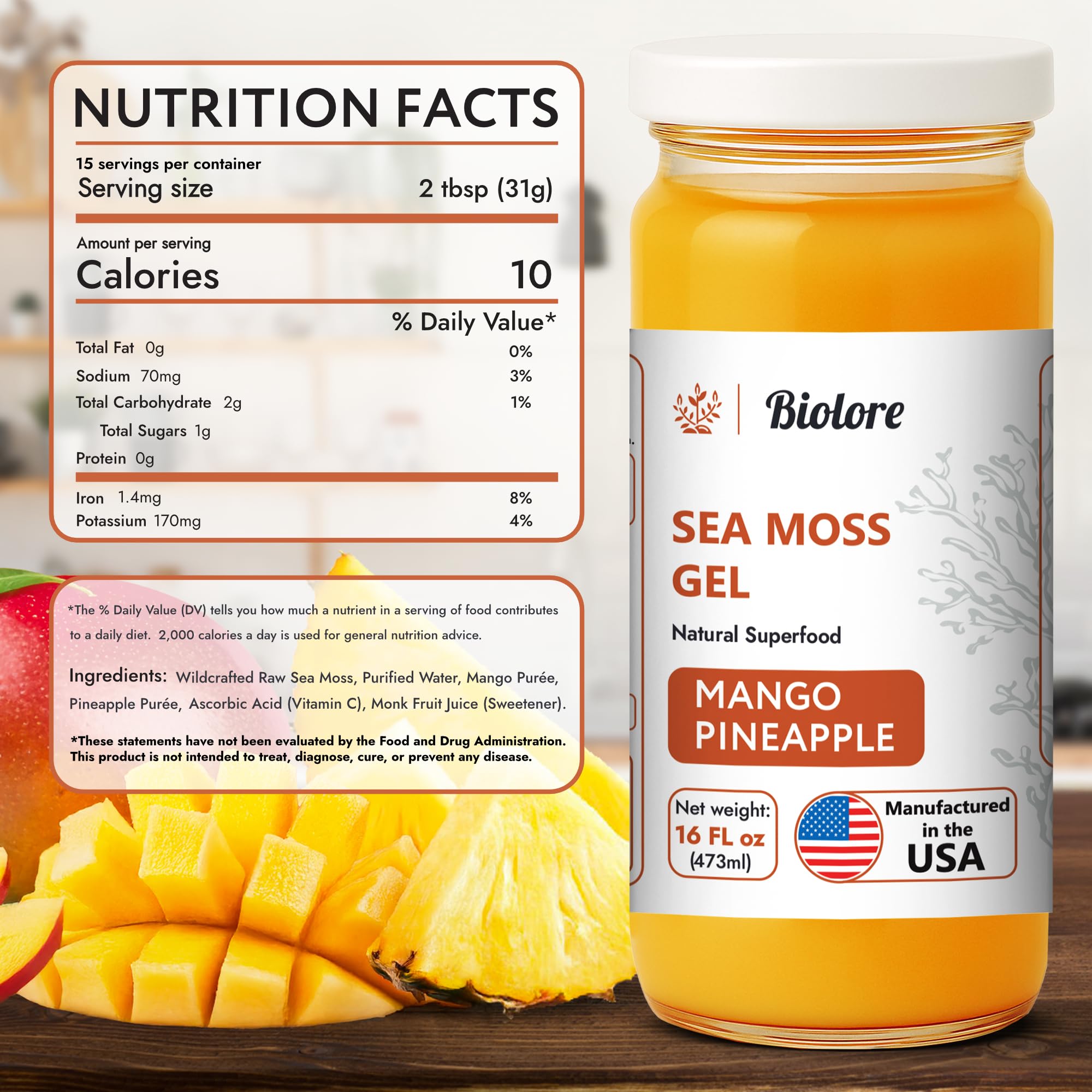 Biolore sea moss gel texture close-up, ideal for smoothies.