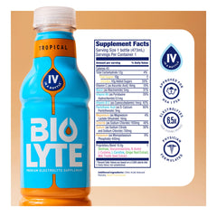 BIOLYTE 12-pack display emphasizes convenient bulk hydration for families