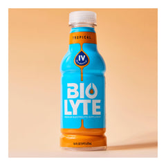 BIOLYTE bottle top view highlights tropical flavor and cap seal