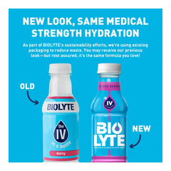 BIOLYTE bottle with berry flavor close-up highlighting gluten-free formula