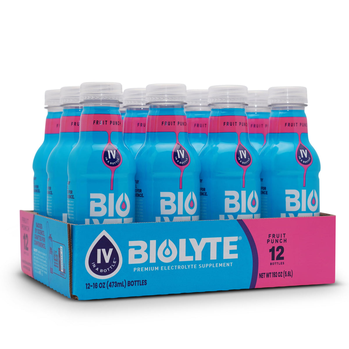 Biolyte Fruit Punch bottle front for on-the-go hydration.