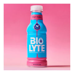 Biolyte Fruit Punch pack label close-up emphasizes gluten-free formula.