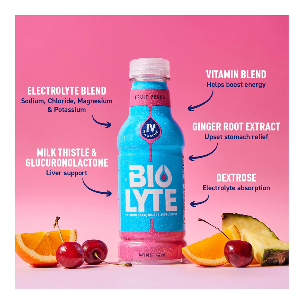 Biolyte Fruit Punch pour into glass for quick rehydration.
