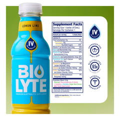 BIOLYTE glass with ice presents refreshing lemon lime serve.
