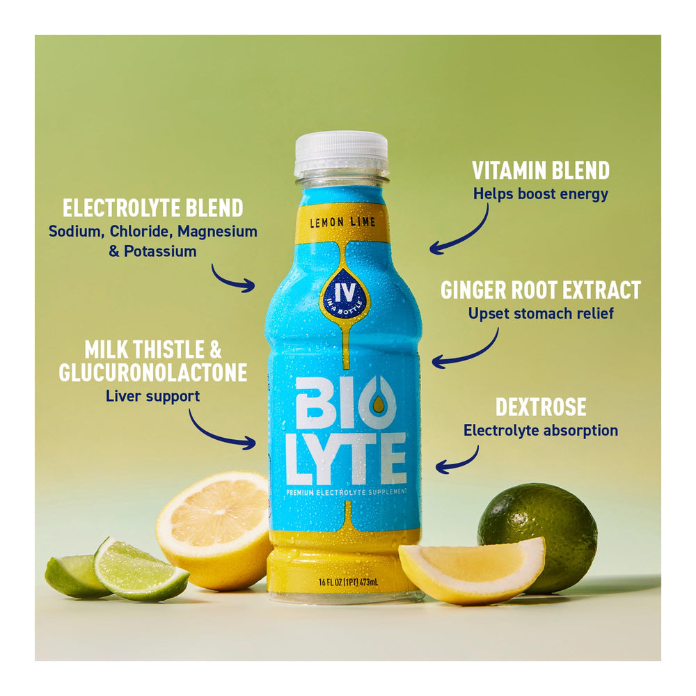 BIOLYTE label illustrates electrolyte formula and ingredients.