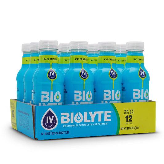 Biolyte Watermelon bottle 16oz, ready for on-the-go hydration.