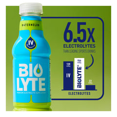 Close-up of Biolyte Watermelon liquid highlighting refreshing hydration.