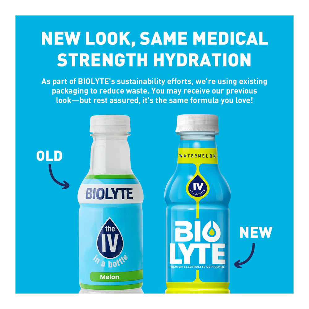 Biolyte Watermelon bottle pours into a glass for quick replenishment.