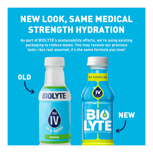Biolyte Watermelon bottle pours into a glass for quick replenishment.