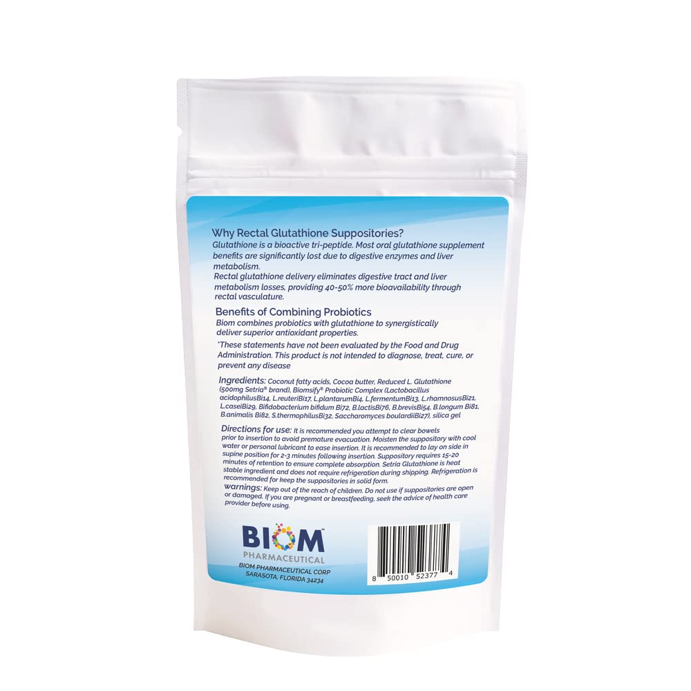 Biom Probiotics glutathione suppository unwrapped for easy use