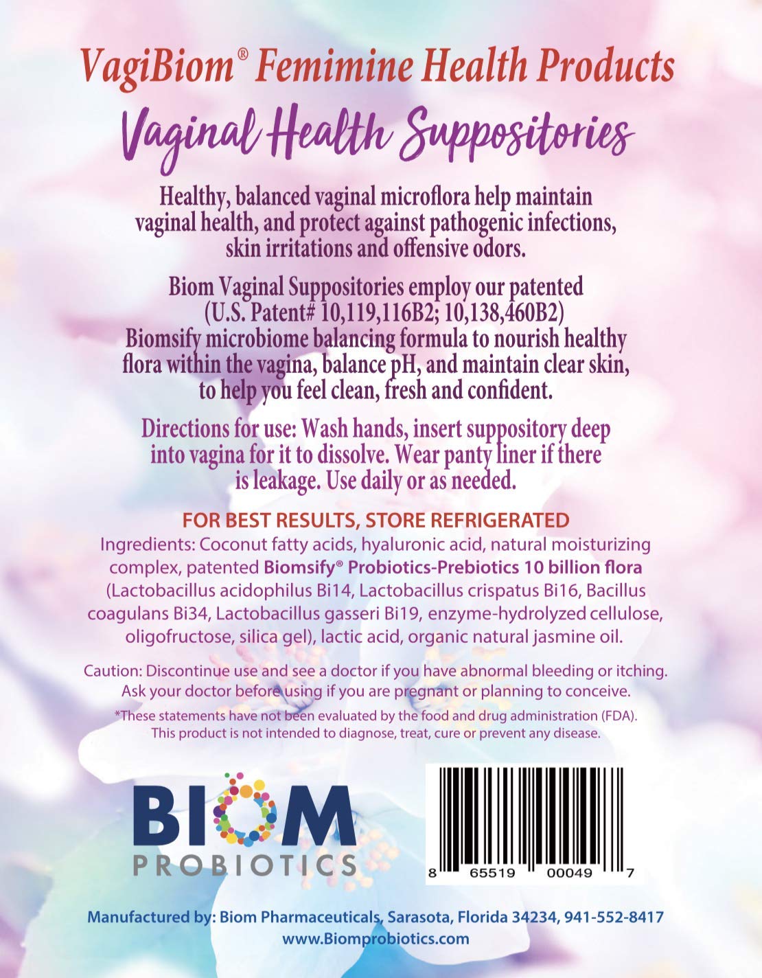 Biom Probiotics box-back highlights odor control and microflora balance