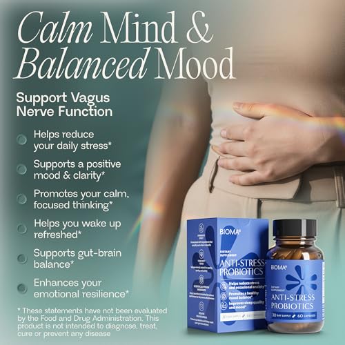 BIOMA Anti-Stress Probiotics capsules close-up suggesting easy daily intake.