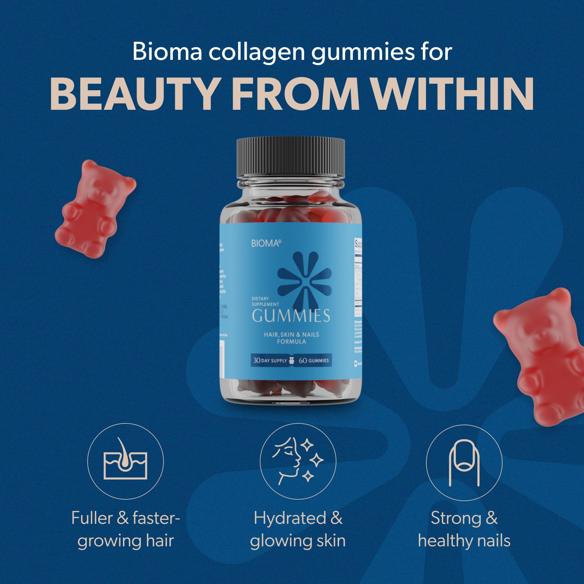 BIOMA Beauty Gummies closeup showing chewy texture and delicious flavor.