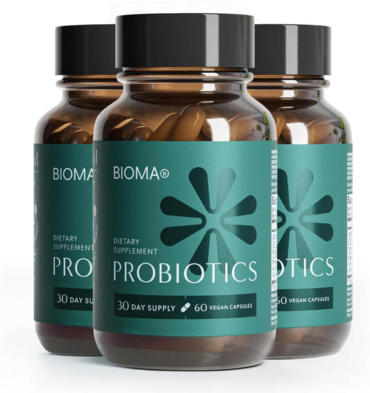 BIOMA Probiotics bottle shown for daily digestive health support