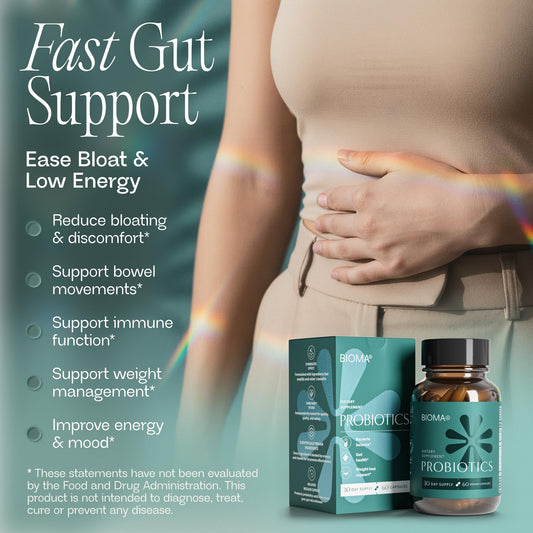 BIOMA Probiotics with XOS prebiotic support promotes a balanced gut.