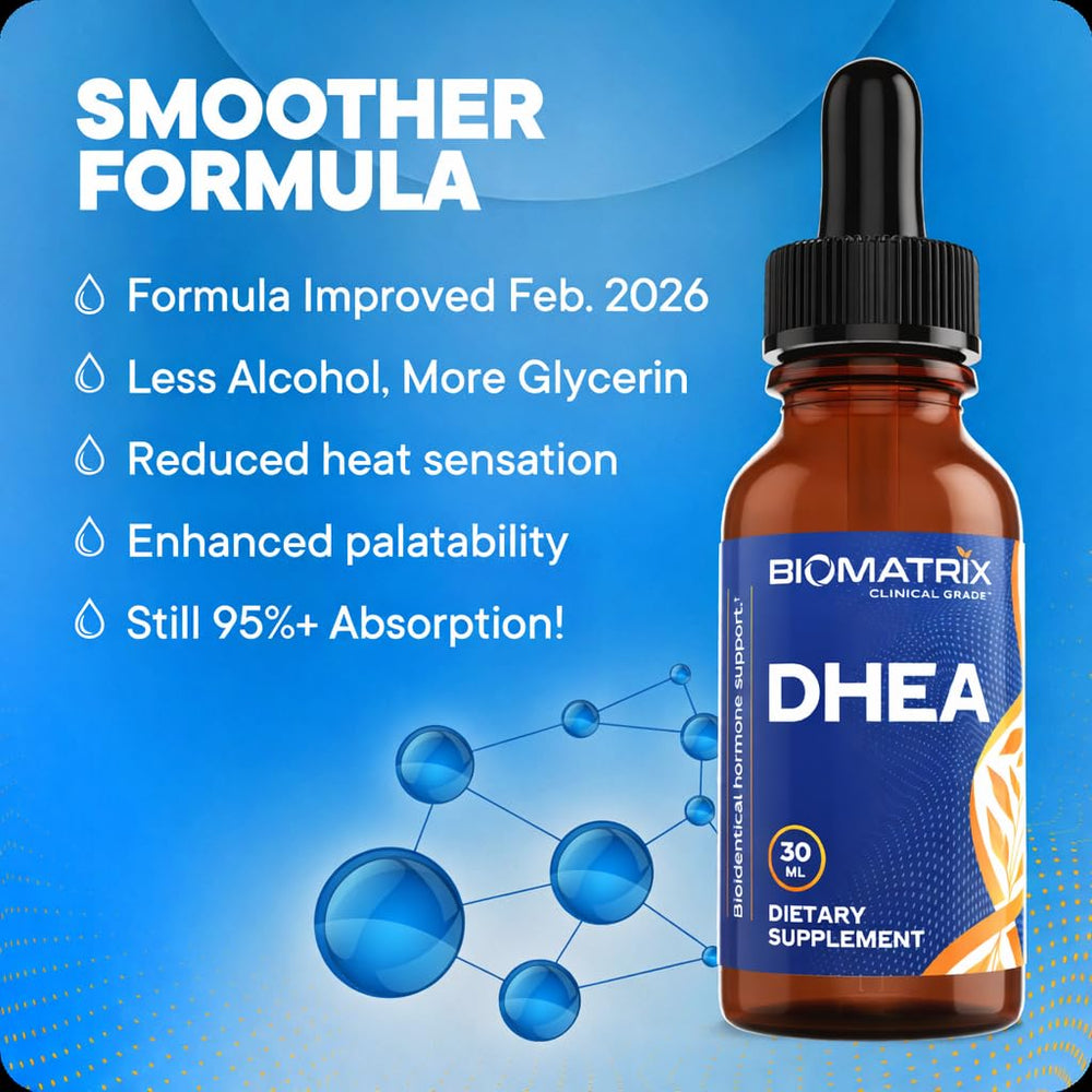 BioMatrix DHEA drops on dropper illustrate easy, accurate dosing.