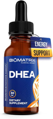 BioMatrix DHEA liquid drops pour shows precise dosing for daily flexibility.