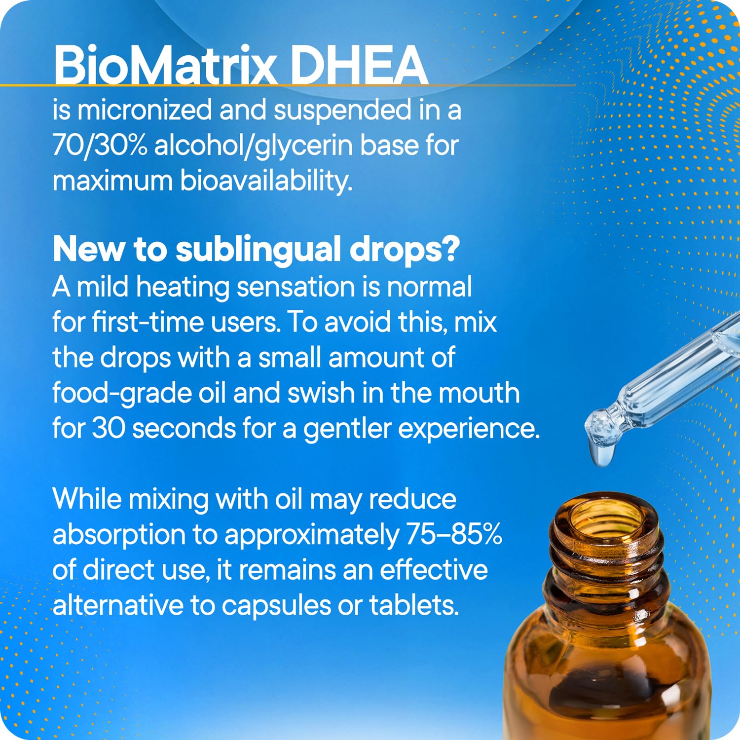 BioMatrix DHEA liquid sublingual-use image suggests fast absorption potential.