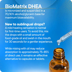 BioMatrix DHEA liquid sublingual-use image suggests fast absorption potential.