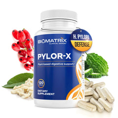 BioMatrix Pylor-X bottle front highlighting gut health support