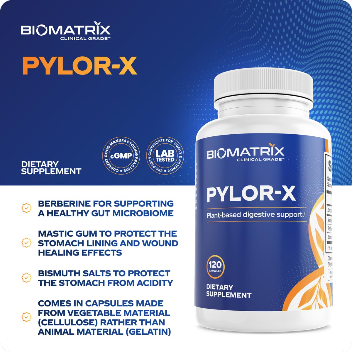 BioMatrix Pylor-X capsules close-up showing capsule texture for digestive comfort