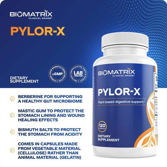 BioMatrix Pylor-X capsules close-up showing capsule texture for digestive comfort