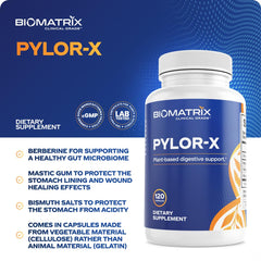 BioMatrix Pylor-X capsules close-up showing capsule texture for digestive comfort