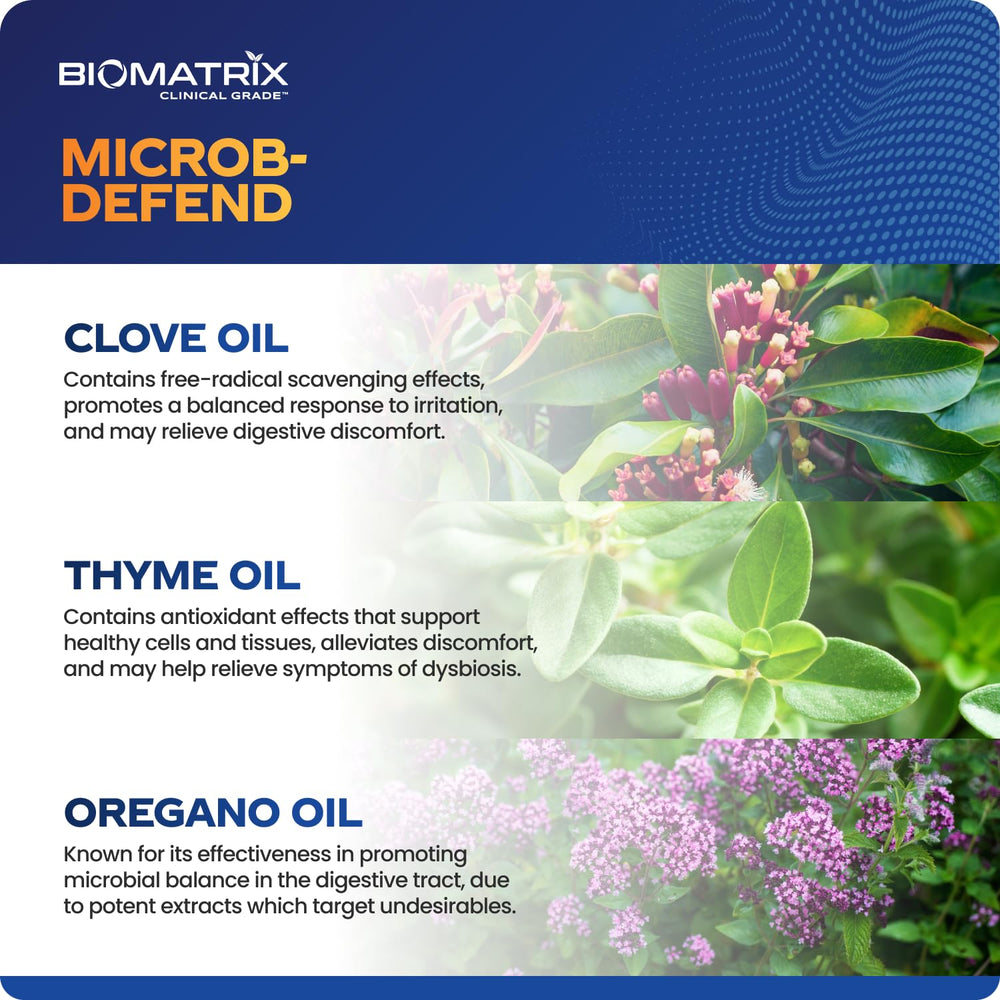 BioMatrix Microb-Defend capsules close-up highlighting plant-based blend.
