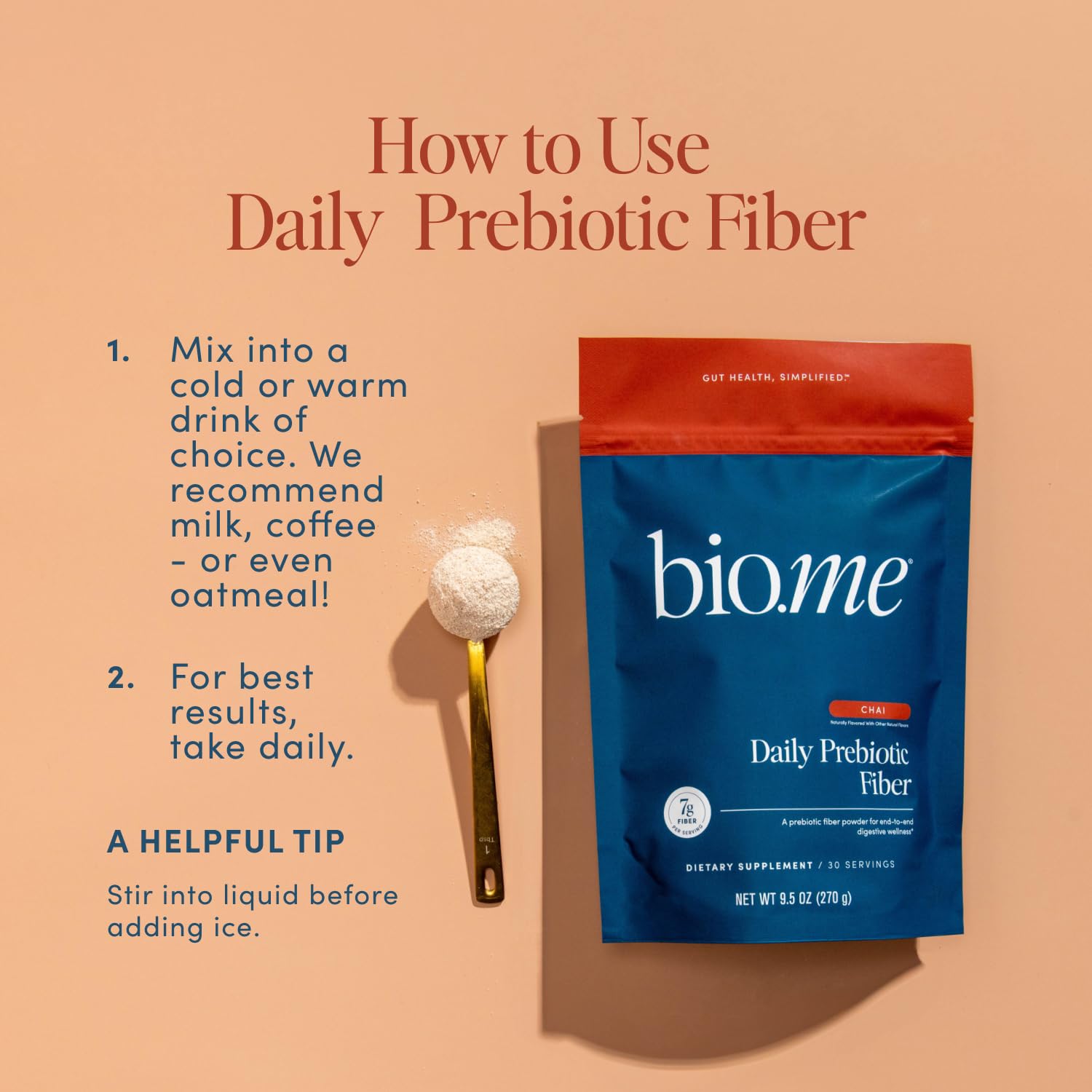 Bio.me fiber powder coffee-mix idea for versatile daily fiber addition.