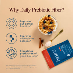 Bio.me prebiotic fiber powder dispensing jar shows clean packaging.
