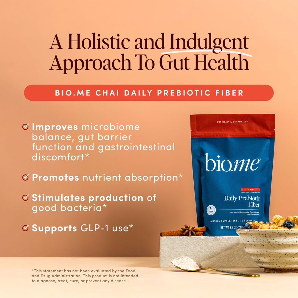 Bio.me daily prebiotic fiber powder scoop for easy daily intake.