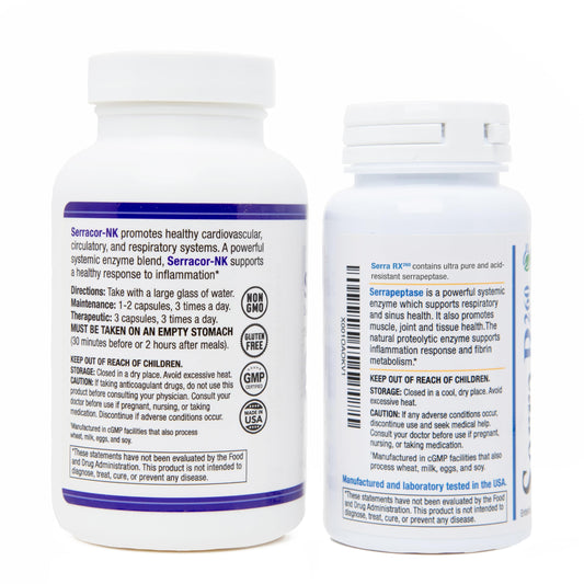 Biomedic Labs RX Serra-RX bottle image; promotes post-surgery recovery and mucus management.