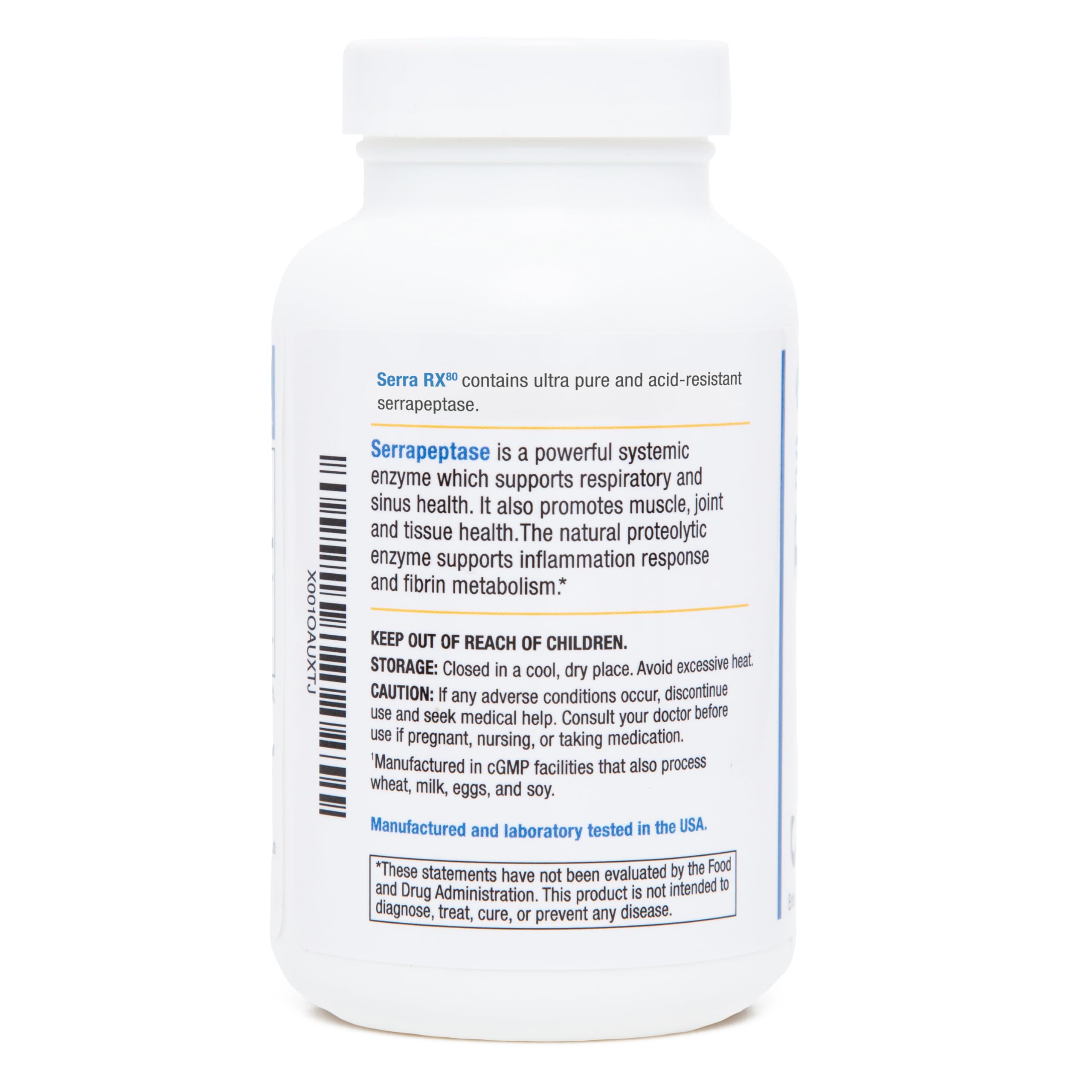 Biomedic Labs RX Serra-RX label detail shows vegan, gluten-free purity