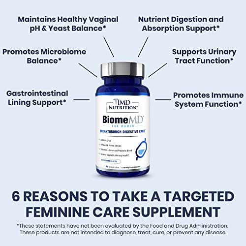 BiomeMD Probiotics for Women gut health icon suggests microbiome balance benefits