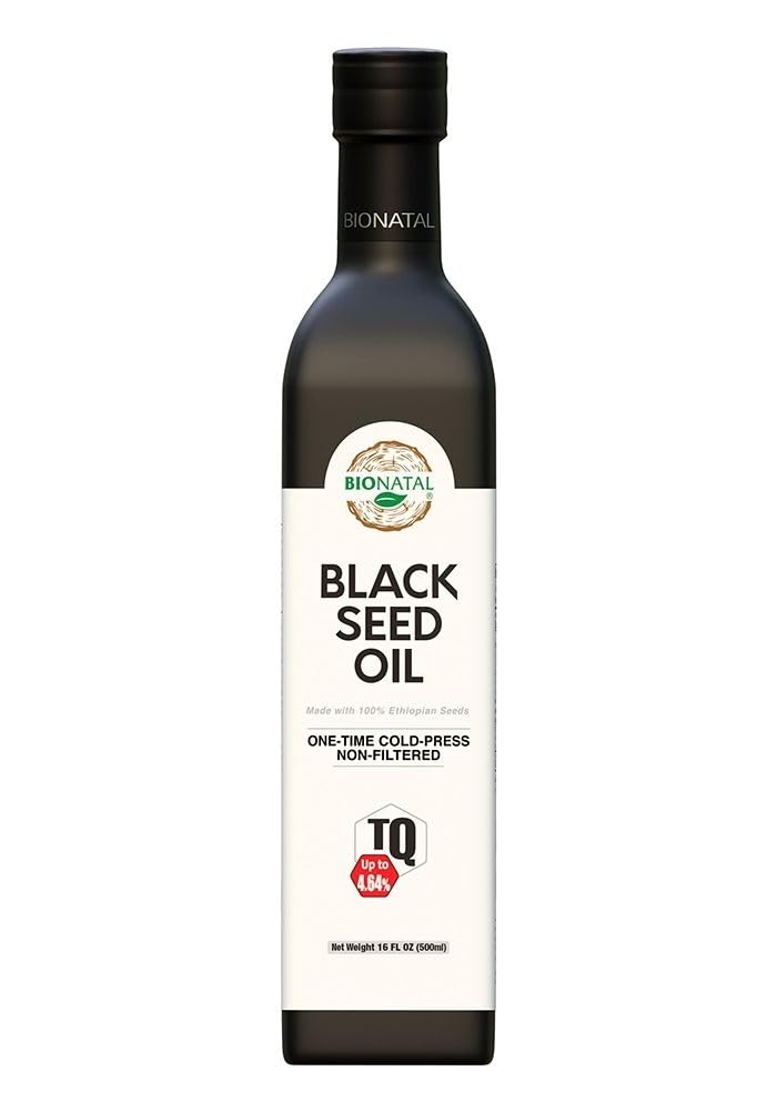 BioNatal Ethiopian black seed oil bottle highlights premium cold-pressed formulation for daily immune support.