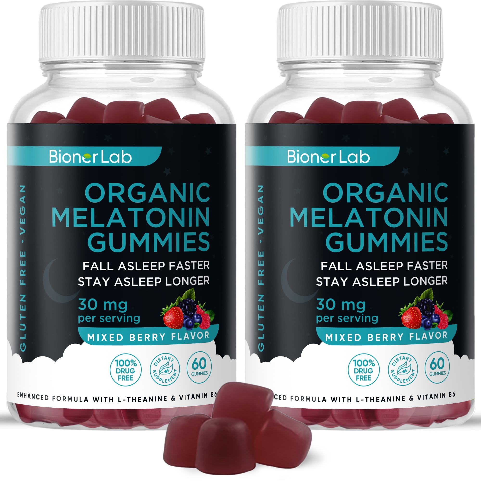 BionerLab Melatonin Gummies bottle shown for easy nightly relaxation.