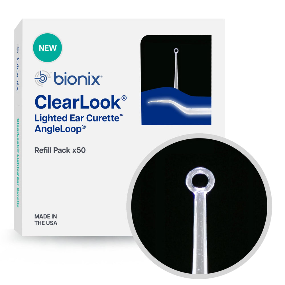 Bionix ClearLook AngleLoop curette tip enabling safer access to stubborn cerumen