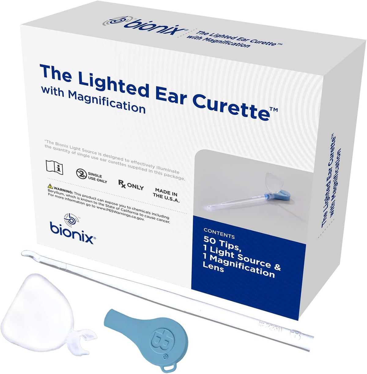 Bionix Lighted WaveCurette tip closeup for safer visibility during earwax removal