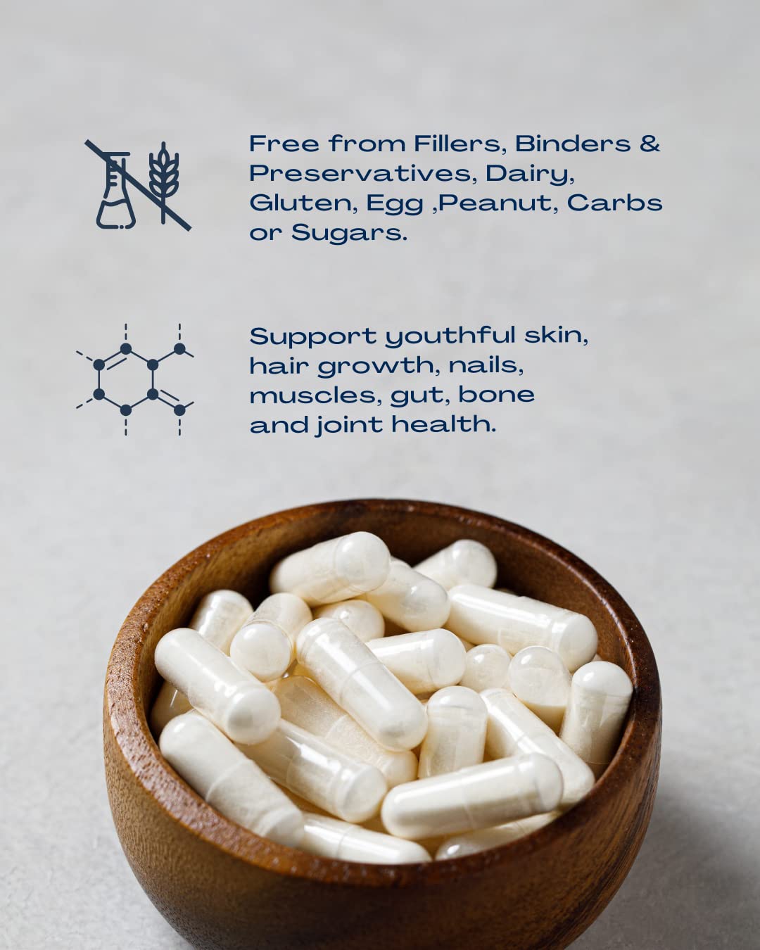 BioOptimal Collagen Capsules with glass of water for daily intake.