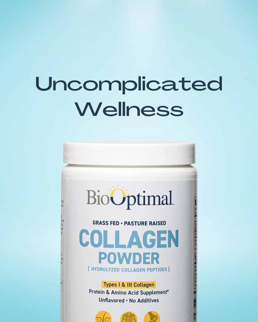 BioOptimal collagen peptides powder packaging closeup for easy daily supplementation