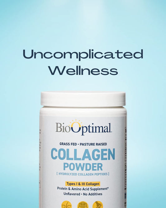 BioOptimal collagen peptides powder packaging closeup for easy daily supplementation