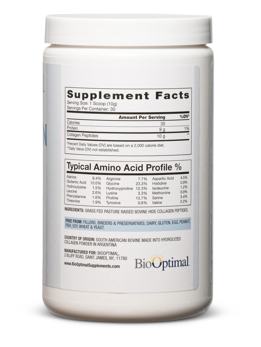 BioOptimal collagen peptides powder scoop being used in water