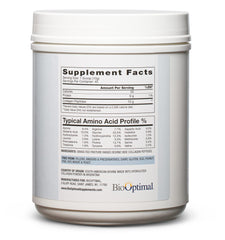 BioOptimal Collagen Peptides packaging displays third-party testing seal.